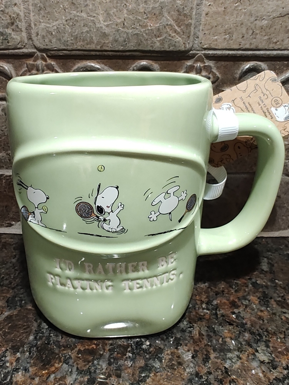 Rae Dunn Snoopy "I'd Rather Be Playing Tennis" Ceramic Mug - Light Green